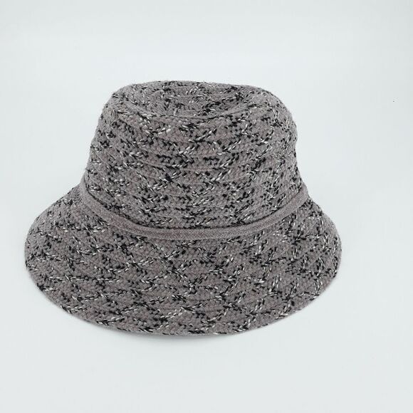 August Hat Lavender Gray Flecked Striped Flower Cloche Bucket Black Flower - Picture 4 of 10